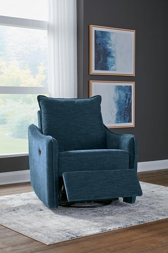 Signature Design by Ashley McBurg Contemporary Swivel Power Recliner with USB Charging Blue