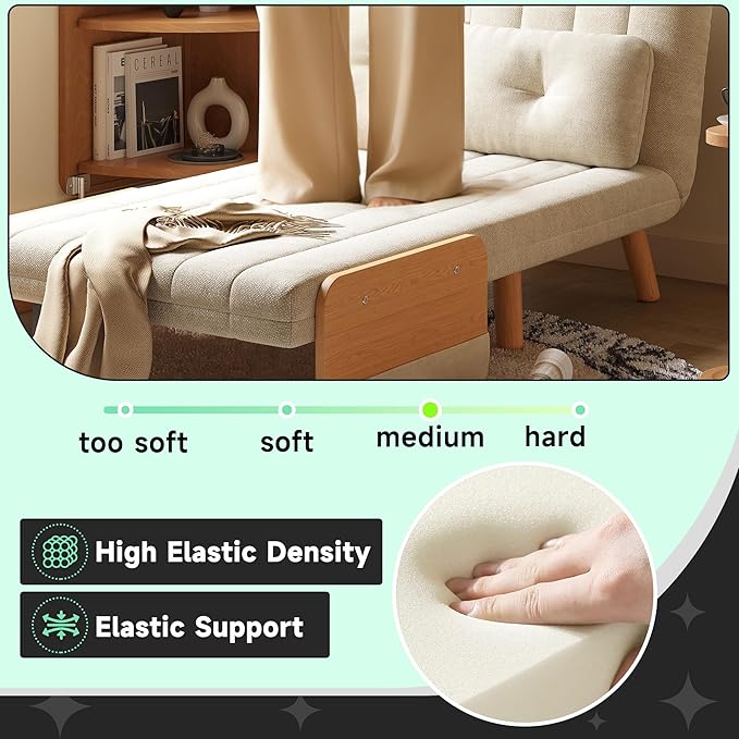 Convertible Lounger Fold-Out Sofa Bed 3-in-1 Sleeper SofaAdjustable Backrest Modern-Style Sofa for Small Spaces Bedrooms &amp Offices(Beige35.43)