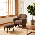 Modern Barrel Chair with Ottoman Upholstered Armchair with Wooden Legs Backrest Single Sofa Soft Cushion Seating Comfy Lounge Chair for Living RoomBedroomReading Corner (Brown)
