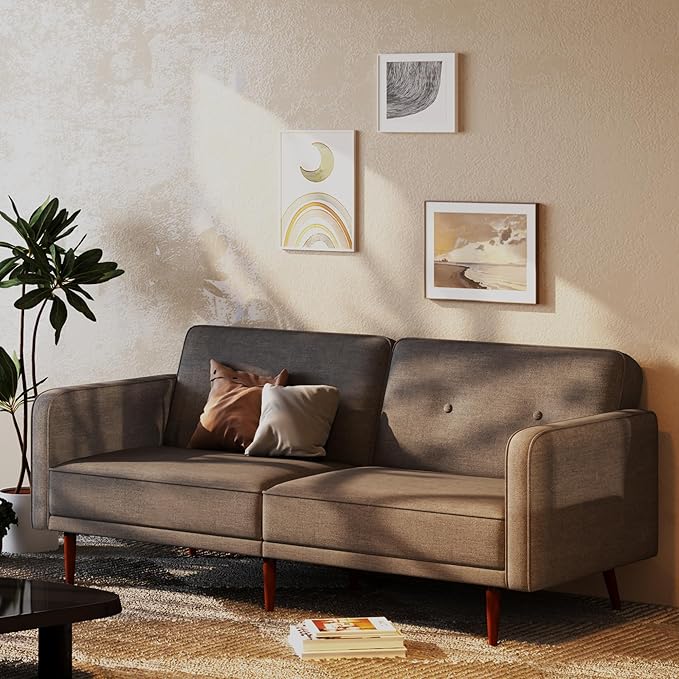 Artdeco Home Convertible Sofa Bed with 3 Level of Adjustability 76 W Mid-Century Style Soft 100% Polyester Fabric Sleeper Sofa for Small Space Living Room and Apartment(Charcoal)