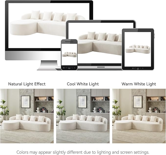 105.5 Boneless Curved Couch L Shaped 4-Seater Cloud Couch with Deep Seat Chaise Oversized Curved Sofa Chenille Modular Sectional Couches for Living Room No Assembly Beige