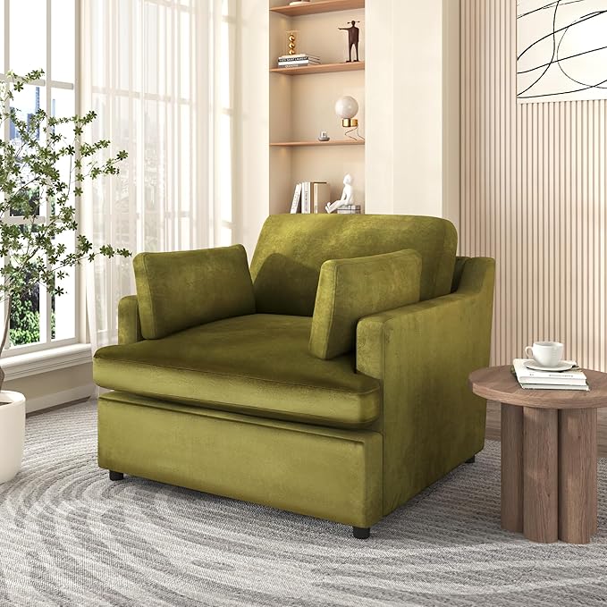 Velvet Oversized Accent Chair with Plush Armrest Cushions | Large Lounge Chair Single Sofa for Living Room Bedroom