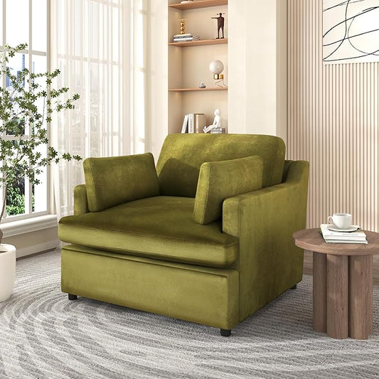 Velvet Oversized Accent Chair with Plush Armrest Cushions | Large Lounge Chair Single Sofa for Living Room Bedroom