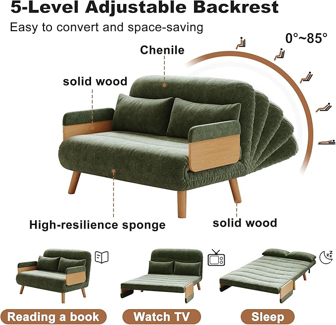 Sleeper Convertible Sofa Bed 3-in-1 Folding Sofa Bed Chair with Adjustable Backrest Thick Cushioned Seat futon Sofa Bed for Small SpacesBedrooms &amp Offices(43.31)