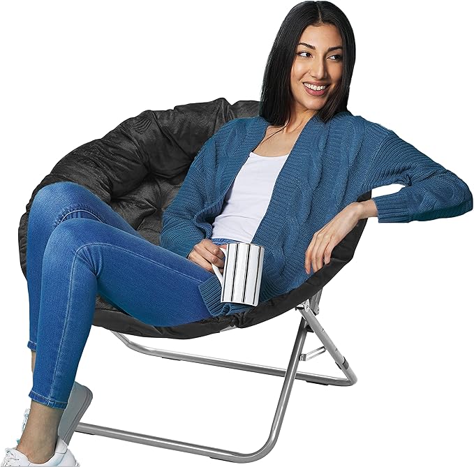 Urban Lifestyle Oversized Micromink Moon Saucer Chair Black - 37 L x 30 W X 30 D