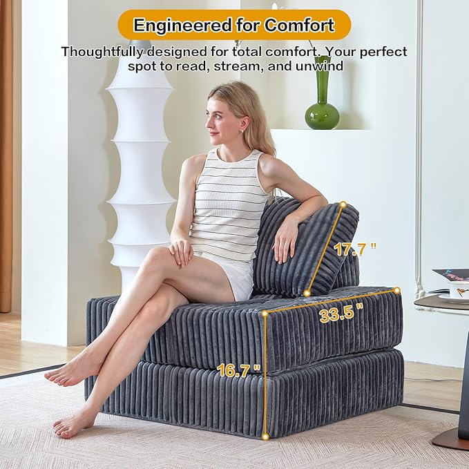 Folding Sofa Chair Foldable Floor Sofa Bed with Corduroy Convertible Sleeper Chair Single Portable Fold Out Chair Bed for Adults Folding Futon Mattress for Small Spaces Apartments