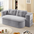 78.7 Convertible Sleeper Sofa Bed Floor Couch Loveseat with Functional Blanket and 2 Soft PillowsCorduroy Fabric Boneless Futon Couch for Living RoomBedroomApartment (Light Grey)