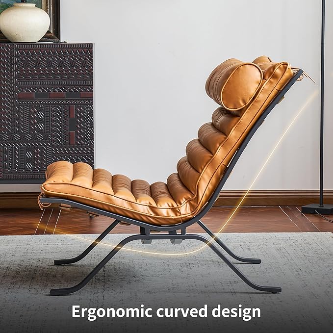 Leather Upholstered Armless Chair Modern Design Luxury Lounge Chair (Brown)