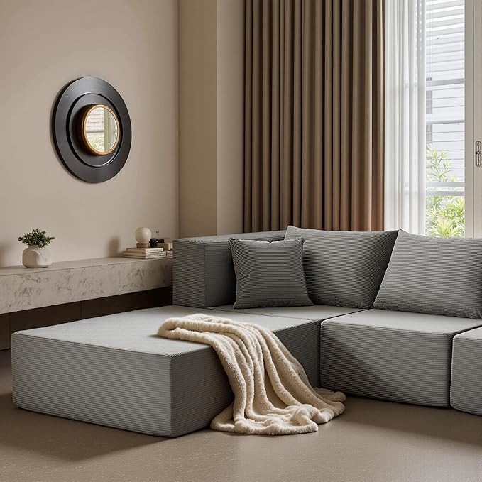 YINIX 140 Modular Sectional Sofa Couches Corduroy Sleeper Deep Seat Sofa Bed Comfy Cloud Couch for Living Room Floor Sofa 6 Piece Free Combination Compression No Assembly Required Grey