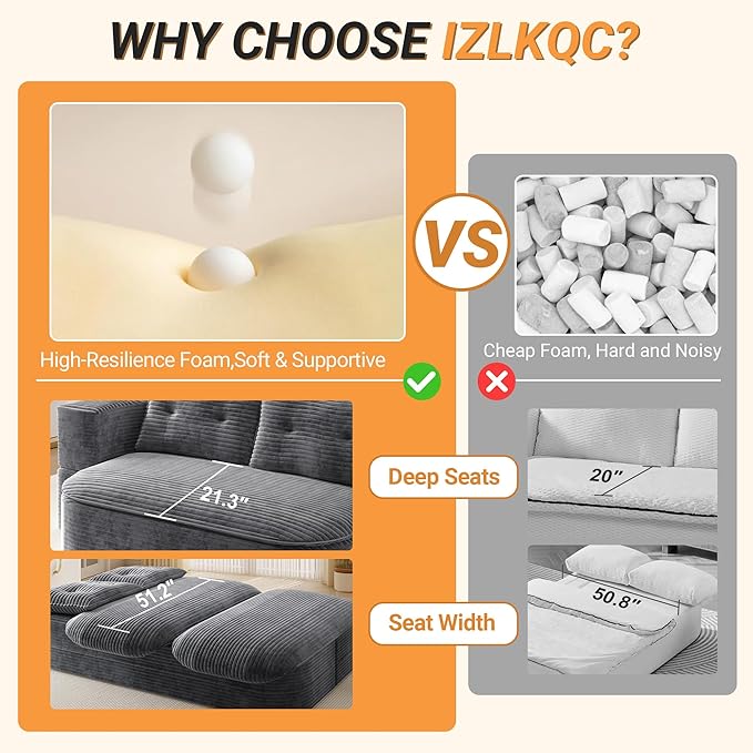 78.7'' Convertible Sleeper Sofa Corduroy Floor Foam Sofa Couch Love Seat Sleeper Bed Modern Folding Futon Couch Foldable Full Size Guest Bed with 2 Pillows and Blanket for Living Room (Dark Gray)