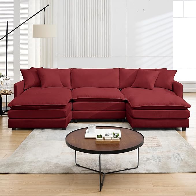 Modular Sectional Sofa Convertible U Shaped Cloud Couch with Memory Foam Comfy Modular Sofa with Ottomans Chenille Fabric for Living Room