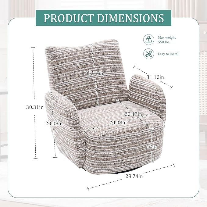 Modern Boucle Upholstered Accent Swivel Barrel ChairLeisure Club Lounge Chair with Sand-Rimmed Fabric and Metal Bracket for Living Room Bedroom Home Office (Khaki Boucle)