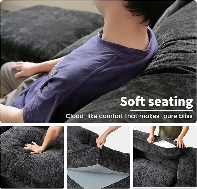 WJShome Cloud Sectional Couches for Living Room67 Convertible Love Seat 2 Seater Modular Sectional SofaDeep Seater Furniture SetsBlack