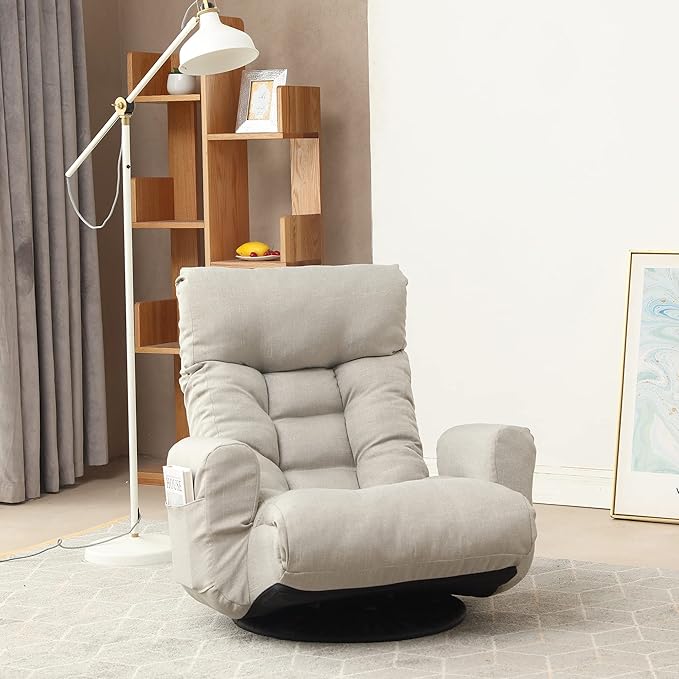 Adjustable Head and Waist Game Chair Lounge Chair in The Living Room 360 Degree rotatable Sofa ChairRotatable seat Leisure Chair Deck Chair (Gray + Single Sofa Chair)