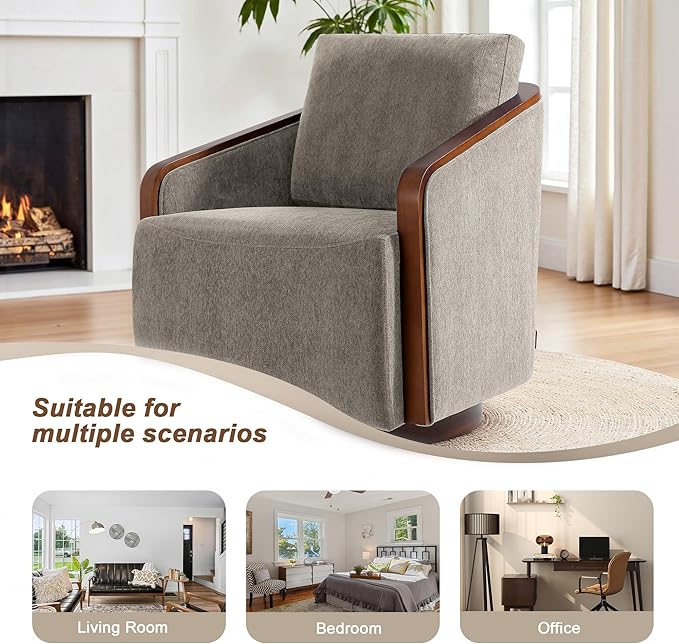 360° Swivel Barrel Chairs Set of 2 Upholstered Swivel Round Barrel Chair Comfy Chenille Fabric Single Club Armchair Accent Chair for Living Room Reading Room Bedroom Light Brown