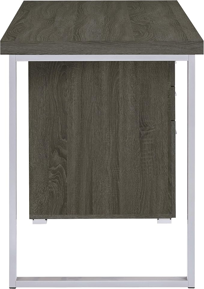 Coaster Home Furnishings Brennan Modern Contemporary Home Office 3-Drawer Writing Desk with Drawers Computer Desk Study Table File Cabinet Storage Silver Metal Frame Weathered Grey 800520