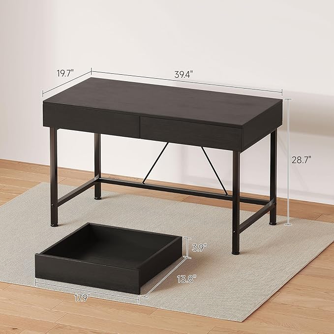 VERMESS Small Desk with Wood Drawers 40 Inch Computer Desk for Bedroom Vanity Makeup Desks Kids Desks for Small Space with Storage for Home Office Study Writing Simple Computer Table Black