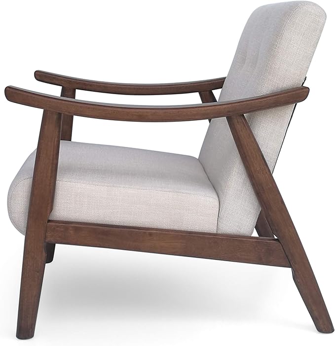 Christopher Knight Home Aurora Mid-Century Modern Accent Chair Rubberwood Beige Brown