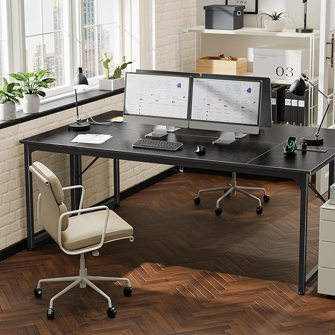 PRAISUN 80 X 24 Inch Office Computer Desk with Power Outlets and USB-C Port Larger and Longer Gaming Desk for Home Office Study Writing Work from Home Table Metal Frame Black