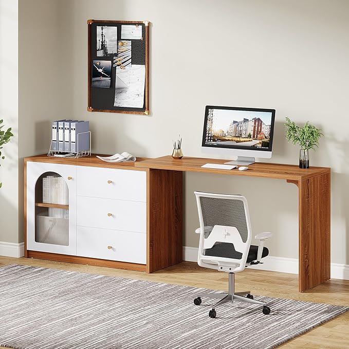 Tribesigns L Shaped Computer Desk with Drawers Modern Corner Home Office Desk with Reversible Storage Cabinet Long Study Writing Desk Workstation for Home Office Rustic Brown