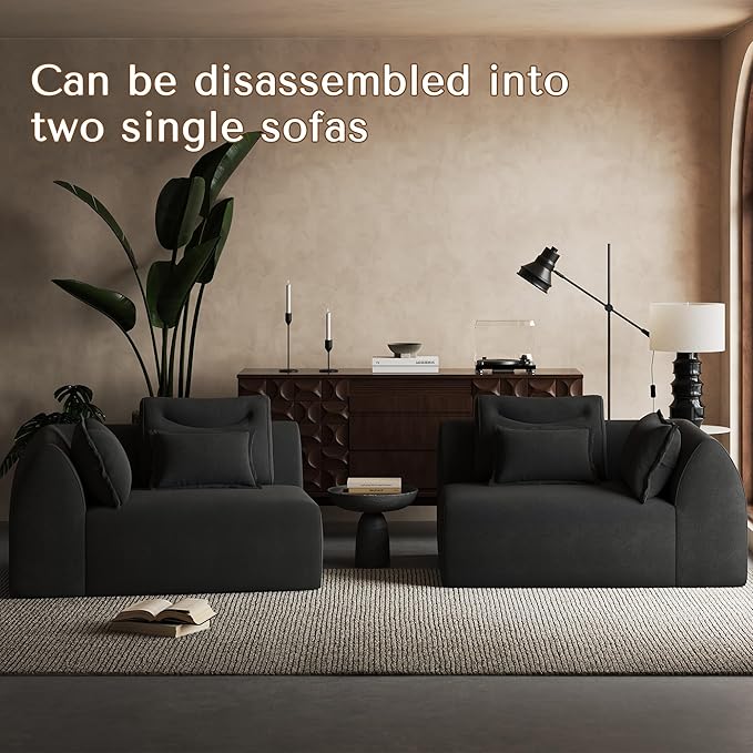 100 Oversized Sectional Sofa Chenille 3 Seater Couch Large Boneless Couch Sectional with Deep Seat Modern Cloud Sofa for Living Room Bedroom No Assembly Required Black
