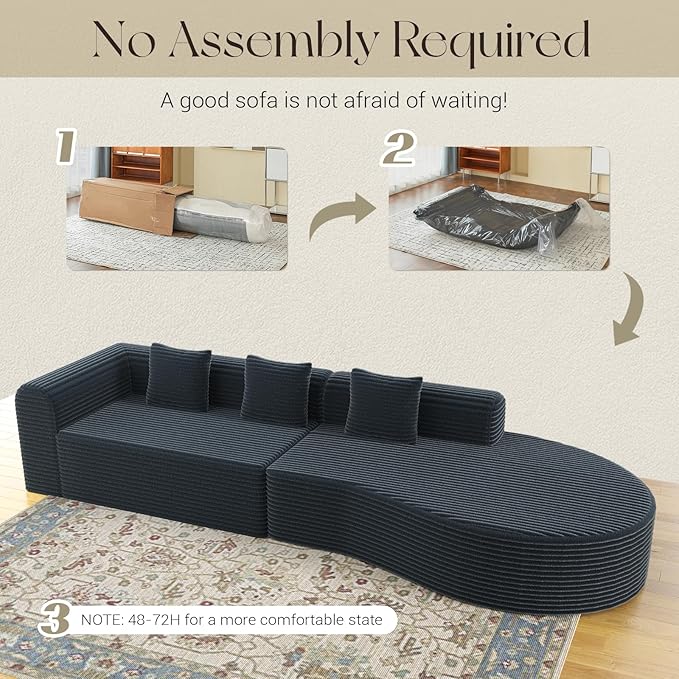 Esright 134’’ Modern Sectional Couches for Living Room 1400LBS Oversized Modular L-Shaped Curved Sofa with 3 Pillow Bolsters Large Comfy Cloud Couch Sofa (Dark Grey)