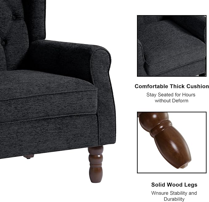 Accent Chair Upholstered Armchair with Button Tufted High Back &amp Solid Wood Legs Comfy Wingback Reading Single Sofa Chair for Small Spaces Living Room Bedroom (Blue Set of 1)