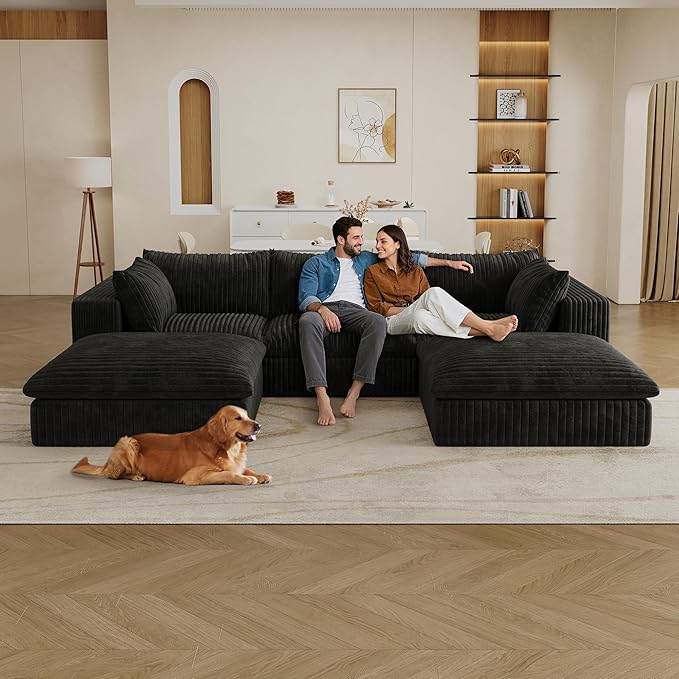 Cloud Compressed Modular Sectional Sofa with 2 Ottomans - Modern U Shaped Boneless Couch with Deep Seat Upholstered Sectional Couches for Living Room No Assembly Required | Plush Wider Armrest Dow
