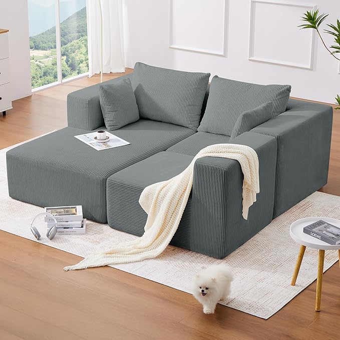 KINGYES 107'' Modular Sectional Sofa L Shaped Cloud Couch for Living Room Modern Boneless Sofa with Chaise for Bedroom Light Gray