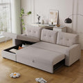 82 L-Shape Convertible Sleeper Sectional Sofa with Storage Chaise and Pull-Out BedModular Corner Couch Loungew/Removable 3 Back Cushions &amp Armrestfor Home FurnitureBeige