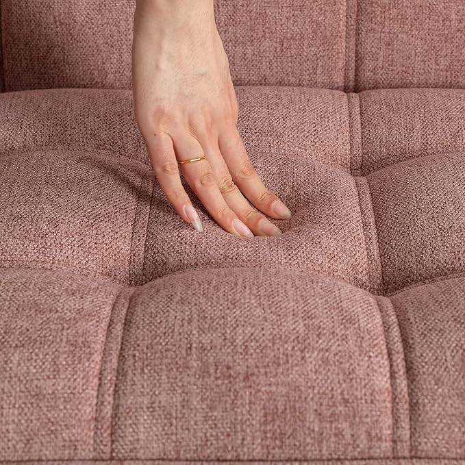 48 Small Loveseat Sofa Modern Linen Fabric Mini Sofa Couch 2-Seater Love Seat with Quilting Backs and Wood Legs for Living Room Bedroom and Small Space Pink