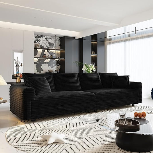 Cloud Couch Modular Sectional Sofa Fluffy 4 Seater Corduroy Cloud Sofa Couch 102.4'' Oversized Chaise Lounge Sleeper Sofas Deep Seat Sectional Couches for Living Room Black