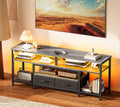 Huuger TV Stand for 55 60 Inch TV Entertainment Center with Power Outlets and LED Lights 54 Inch TV Console for Living Room Media Console with Drawers and Shelves Grey 8778HC