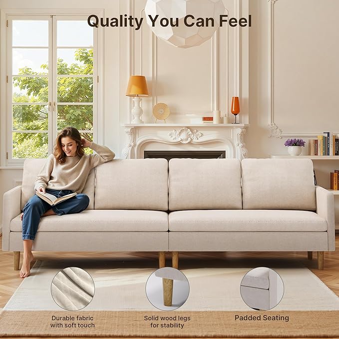 Gizoon 4-Seat Sectional Couch Convertible Sofa Bed 79.1'' L-Shape Sofa Bed with Comfortable Fabric Deeper Seat Comfy Seat Cushion for Living Room Apartments Office Beige
