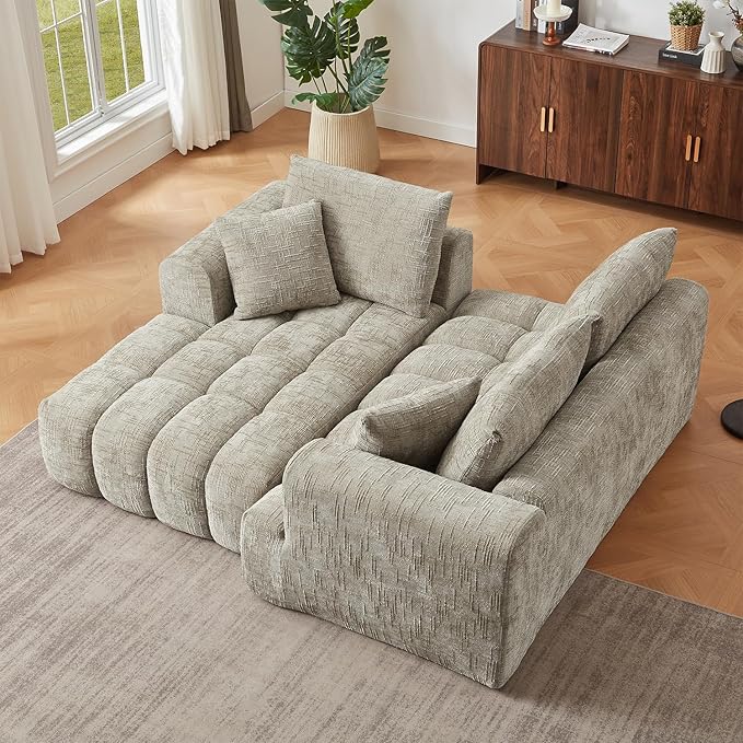 Khaki 108 Modular Sectional Sofa with Left Facing Chaise L Shaped Couch with Deep Seat Cloud Foam Couch Plush Chenille Sofa No Assembly Needed for Living Room