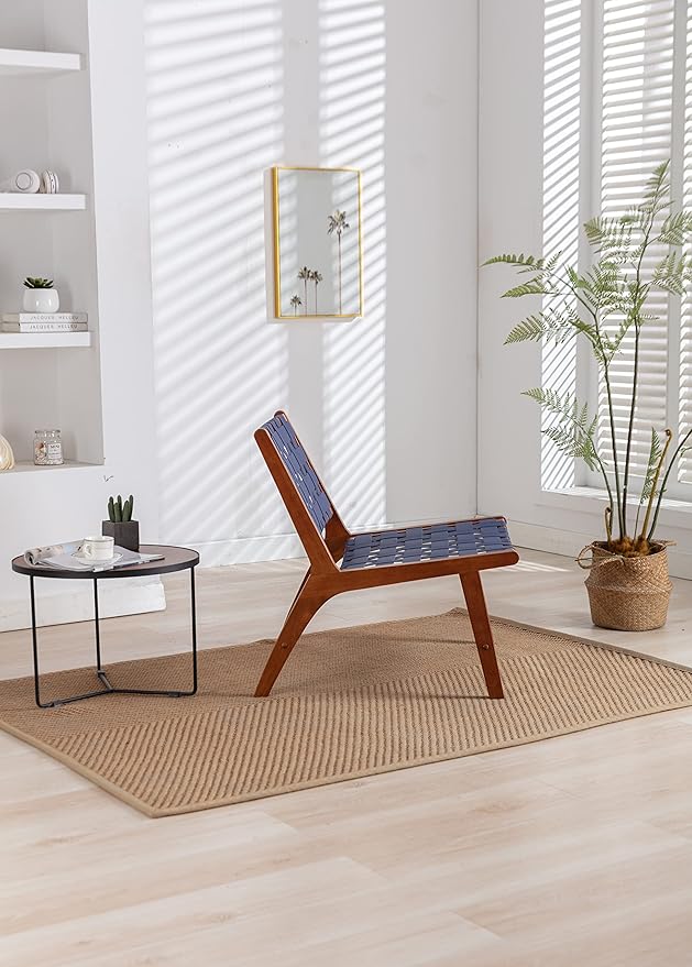 Solid Wood Frame Chair with White Faux Wool. Modern Accent Chair Lounge Chair for Living Room
