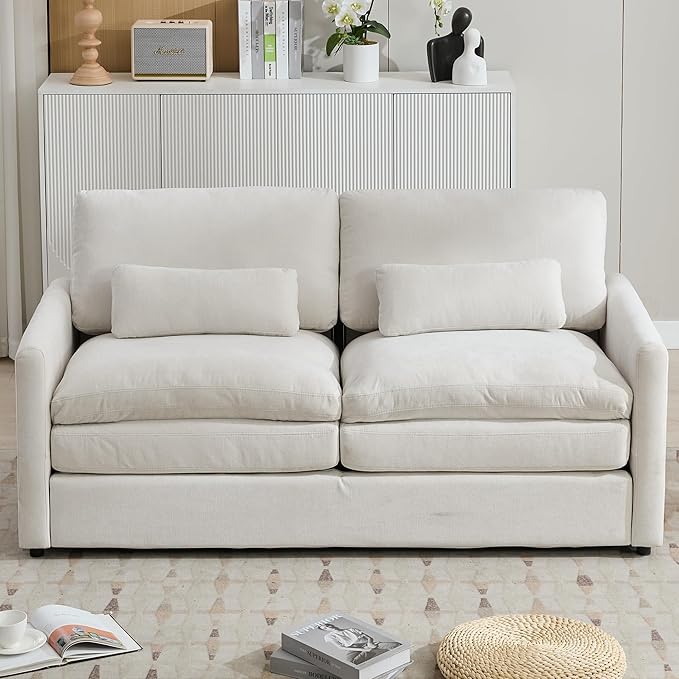 68.1 Oversized Cozy Upholstered Loveseat Sofa Oversized Comfy Comfy Cloud Sofa Double Cushion Loveseat Sofa Plush Cushion Sofa Couch for Living Room Office Apartment (Beige-2c)