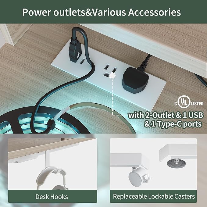 FEZIBO 63x49 L Shaped Standing Desk with Arc LED &amp Power Outlet Electric Height Adjustable L Shaped Computer Desk with Monitor Stand for Gaming Office Light Walnut