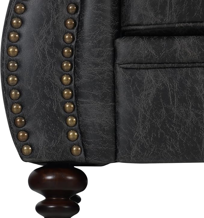 Living Room Furniture SetsMid-Century Vintage Sofa Couches with Rivet Design (Grey Single+Loveseat)