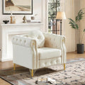 Chesterfield Velvet Button Tufted Sofa 37 inch Modern Deep Seater Couch Retro Style Upholstered Comfy Single Chair for Living Room Bedroom Apartment Office Beige