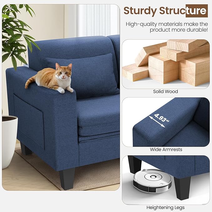 6 in 1 Multifunctional Sofa Bed 58 Convertible Pull Out Couch Loveseat Sleeper w/Removable Backrest Foldable Mat Storage Pockets &amp 2 Pillows Modern Folding Linen Sofas for Small Spaces Blue