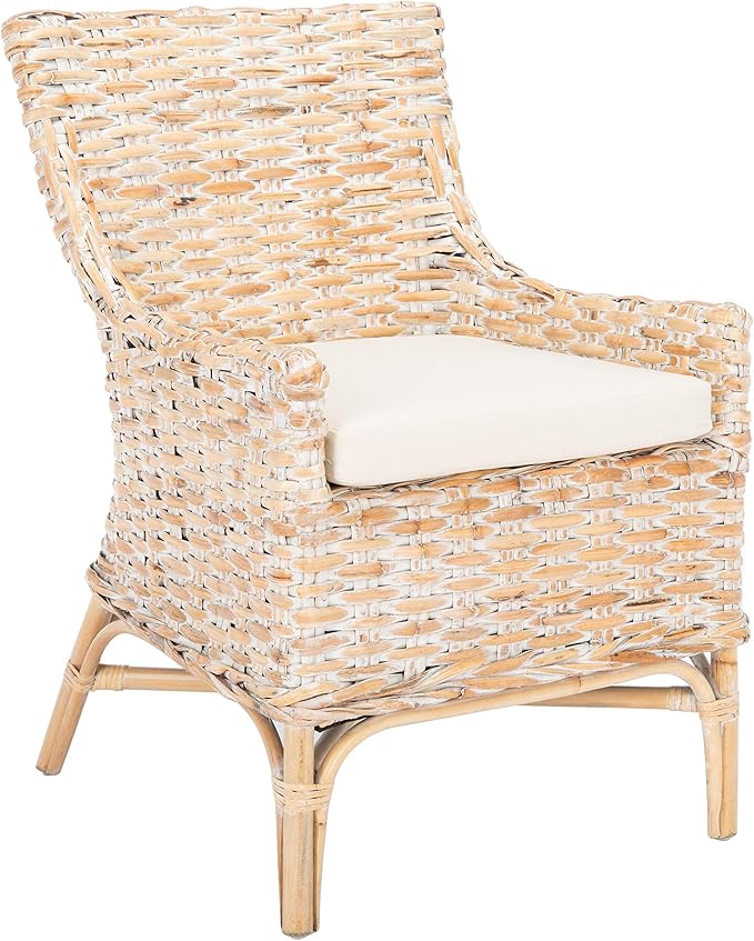 Safavieh Home Collection Cristen Rattan Cushion Accent Chair Natural White Wash/White (ACH6513A)