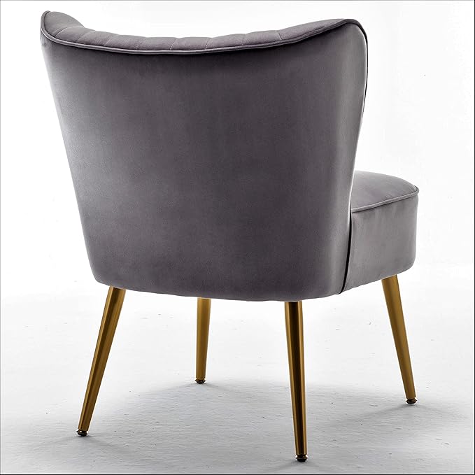 Modern Velvet Accent Chair for Living Room Bedroom or Entryway Stylish and Comfortable Armless Design with Metal Legs Grey