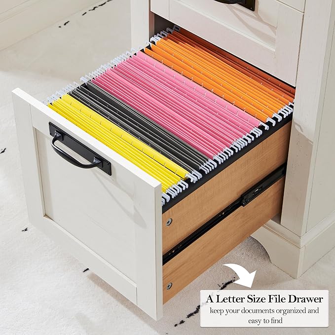 RedLemon 60 Farmhouse Executive Desk Home Office Desk with Drawers Charging Station Keyboard Tray File Drawer Storage Cabinet Wood Rustic Computer Writing Desk (Antique White)
