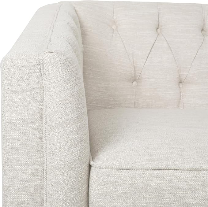 Christopher Knight Home Contemporary Tufted and Diamond Stitching Fabric LoveseatTub-Design 2-Seater Sofa Removable Cushions Birch Wood Legs Square Arms Beige and Espresso