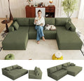 124 Corduroy U-Shaped Sectional Sofa Modern Modular Boneless 4-Seater Couch with 6 Pillows Upholstered Deep Seat DIY Cloud Sofa for Living Room No Assembly Required (Green)