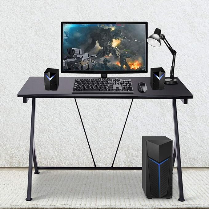 POWERSTONE Gaming Desk 46” Gaming Computer Desk - Racing Style PC Gamer Desk Large Office Writing Workstation Black Home Table