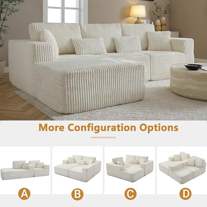 110” Modular Sectional Sofa Cloud Sectional Couch with Deep Seat Upholstered Boneless Couches for Living Room Modern Modular L-Shape Sofa Couch with Chaise (Beige 110 Right Facing Chaise)