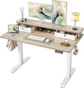 TIQLAB Standing Desk with Two Drawers Stand Up Standing Desk Adjustable Height Electric Sit Stand Table with Storage Shelf and Splice Board 48 * 24 inch Maple