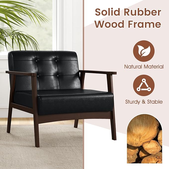 Giantex Mid-Century Modern Accent Chair Oversized Armchair with Rubber Wood Frame Armrest Wide Backrest100° Ergonomic Leisure Chair for Living Room Bedroom Office